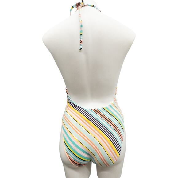 The Bikini Lab Striped Asymmetrical Waist One Piece Swimsuit Women's Medium - Picture 4 of 7